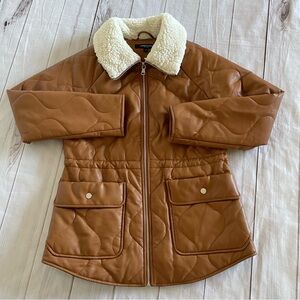 Kenneth Cole Quilted Faux Fur Trim Anorak Jacket Women’s M Brown Cinched Waist